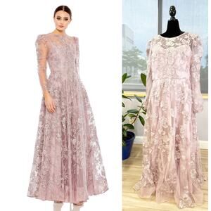 EMBROIDERED ILLUSION HIGH NECK A LINE DRESS 50664 Size 18